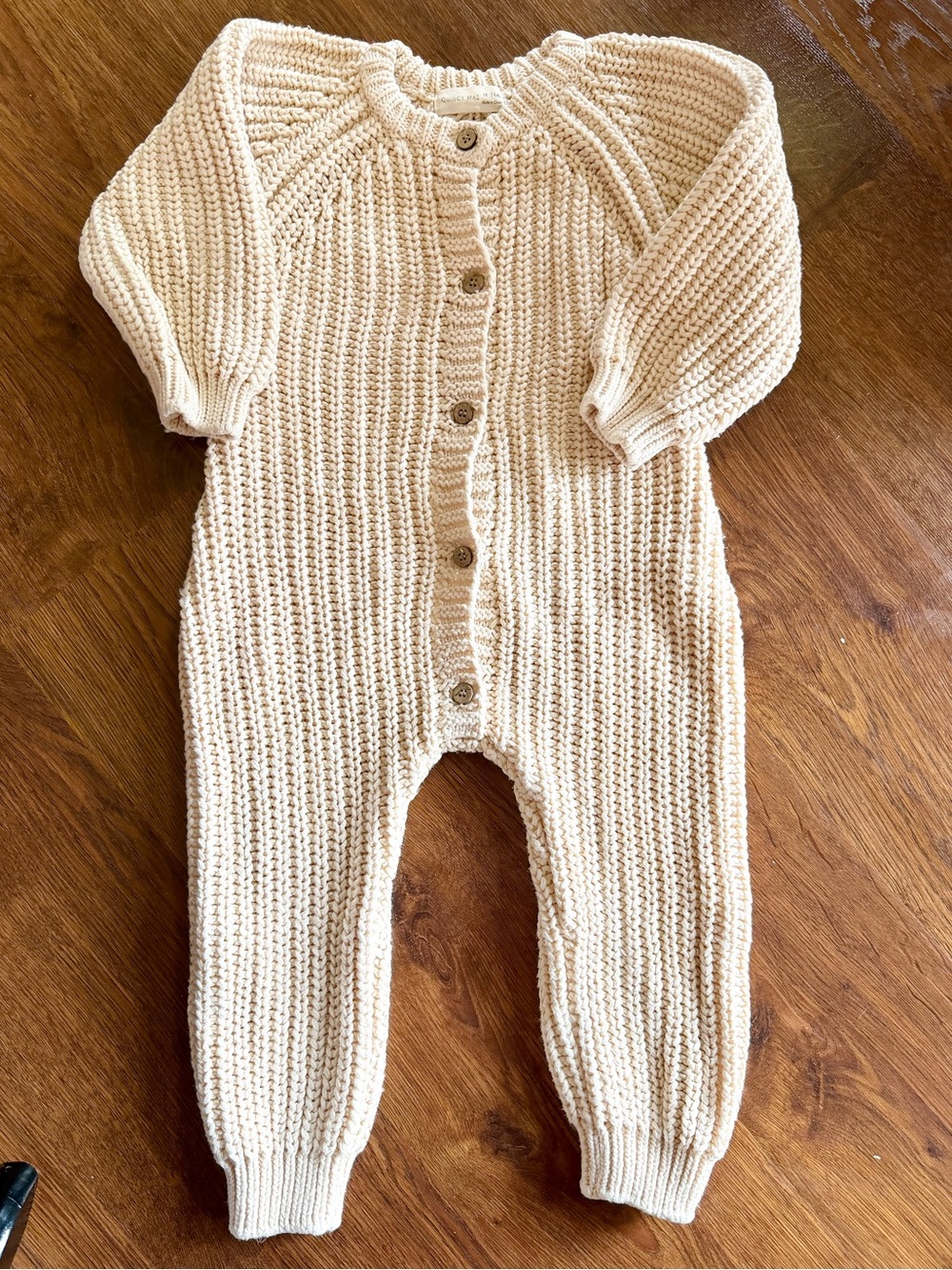 Quincy Mae Knit Romper 18-24M Cream Chunky Button Front Baby One Piece